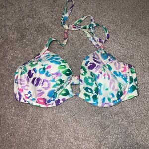 Victoria Secret Bikini Top ONLY Size 34D Multicolor Leopard Print